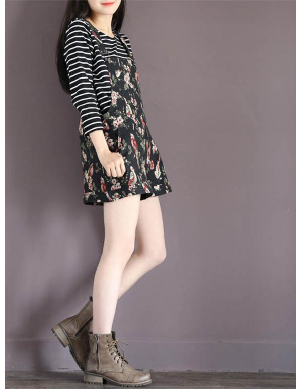 Navy Casual Floral Printed Overall Shorts For Women