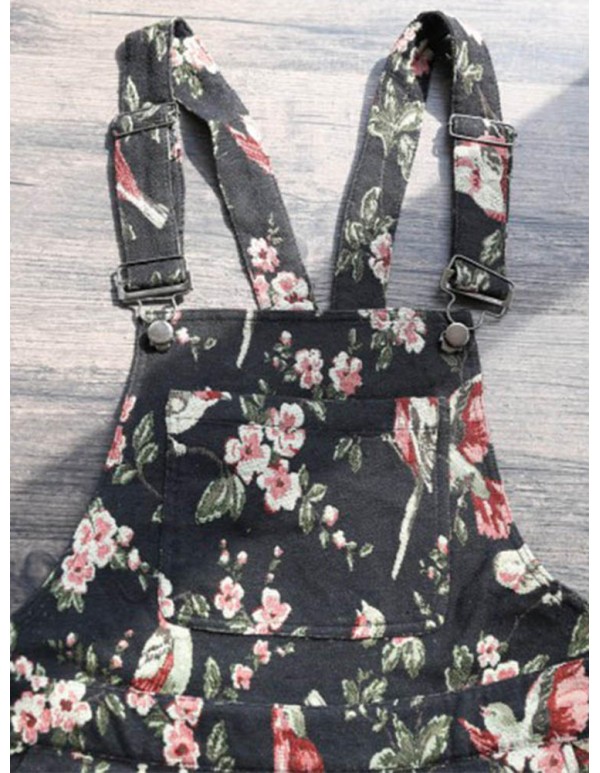 Navy Casual Floral Printed Overall Shorts For Women