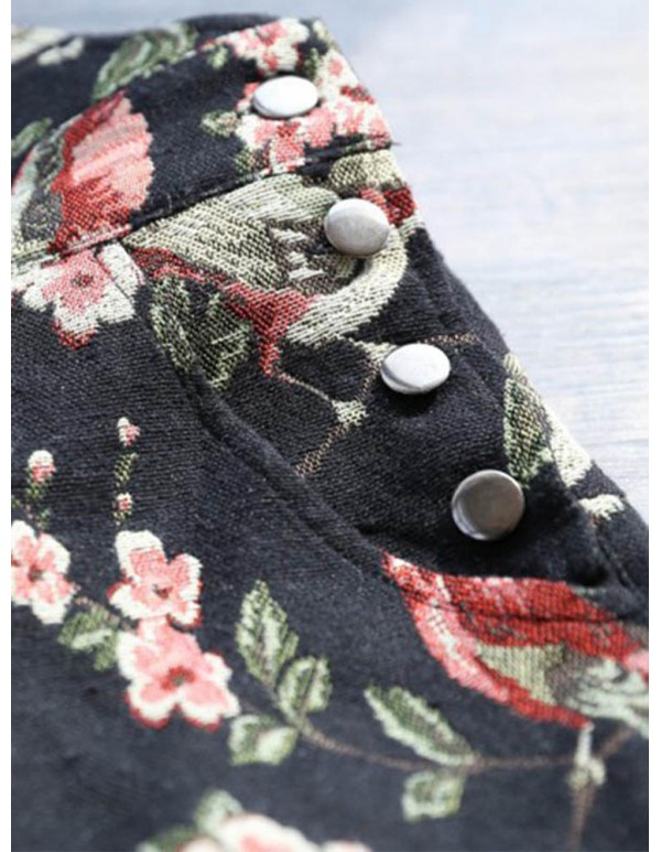 Navy Casual Floral Printed Overall Shorts For Women