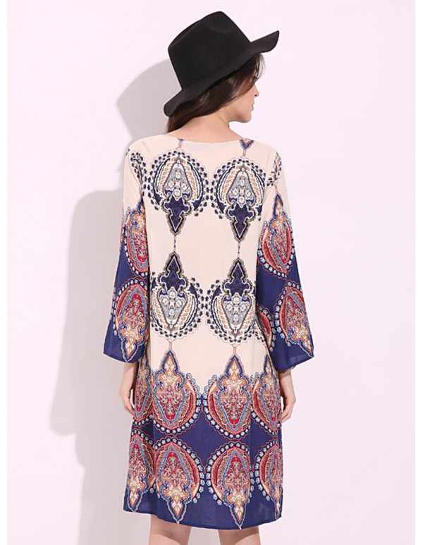 Plus Size Floral Women Dress V-neck Tied Rope Dresses