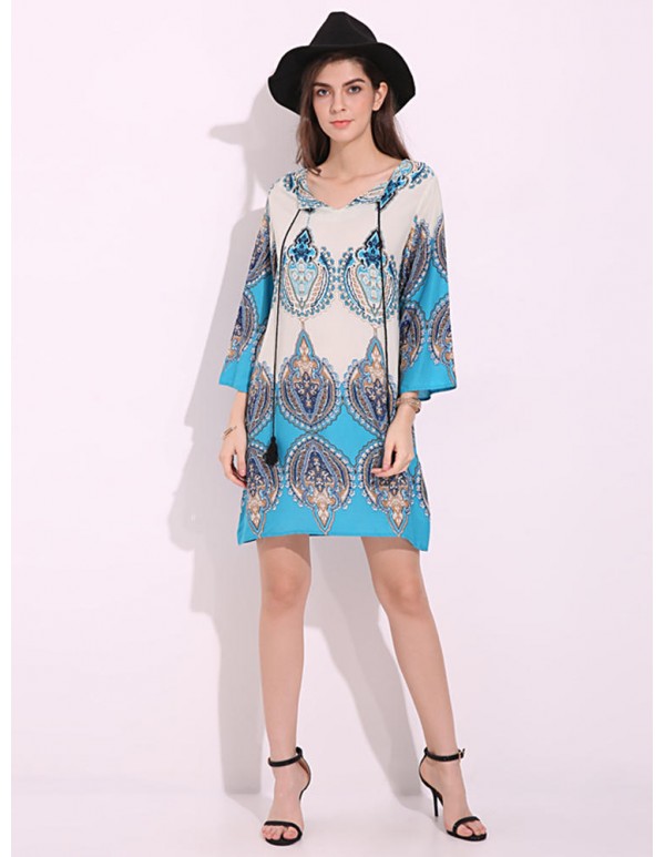 Plus Size Floral Women Dress V-neck Tied Rope Dresses