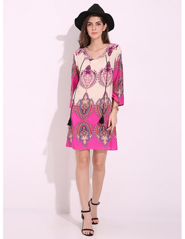 Plus Size Floral Women Dress V-neck Tied Rope Dresses