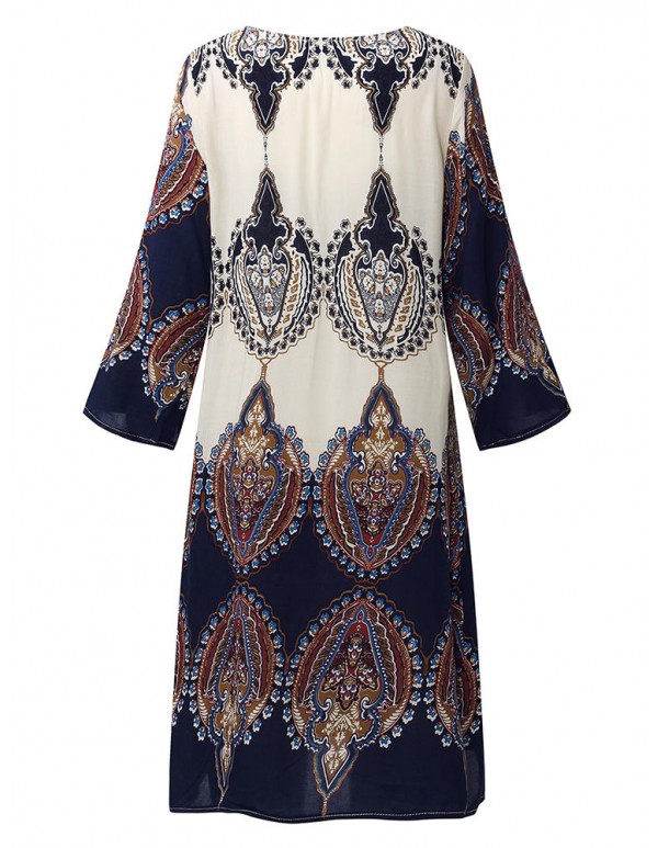 Plus Size Floral Women Dress V-neck Tied Rope Dresses