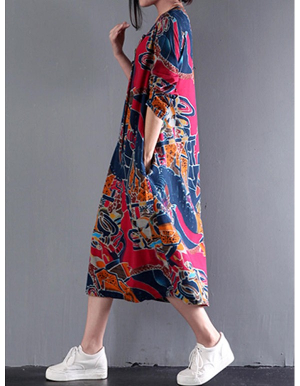 Bohemian Floral Print Vintage Long Sleeve Dress
