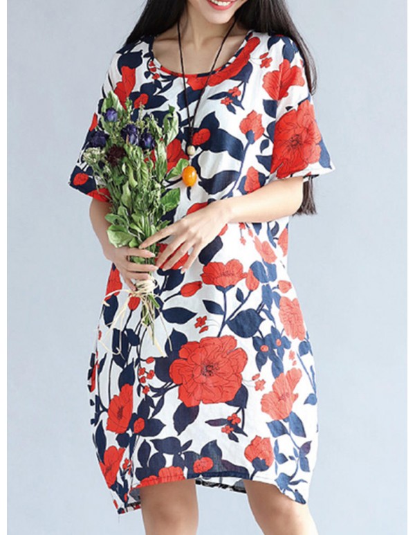 S-5XL Vintage Women Floral Printed Dress