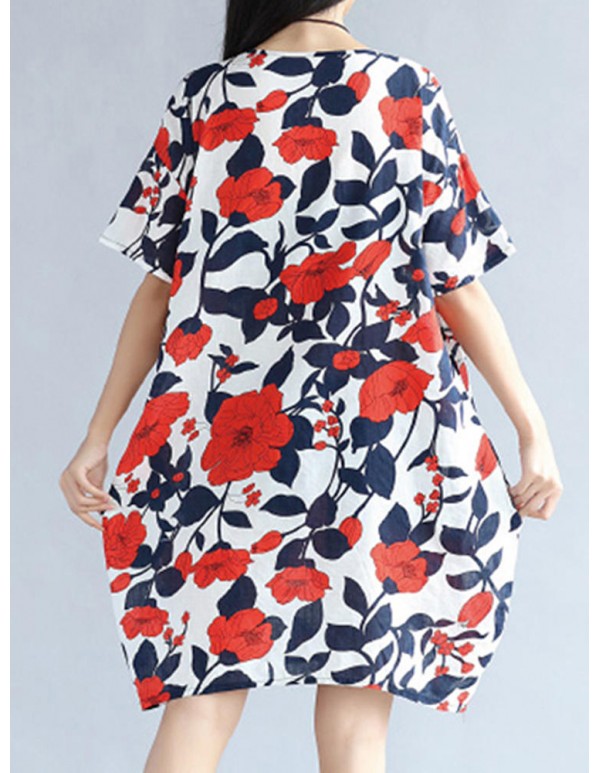 S-5XL Vintage Women Floral Printed Dress