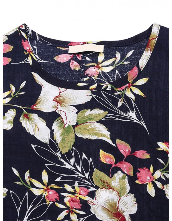 S-5XL Vintage Women Floral Printed Dress