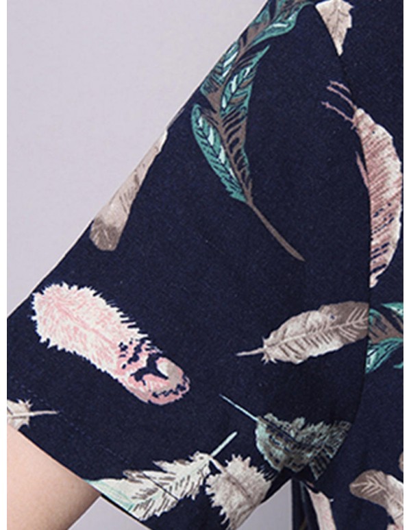 S-5XL Vintage Women Floral Printed Short Sleeve Dress