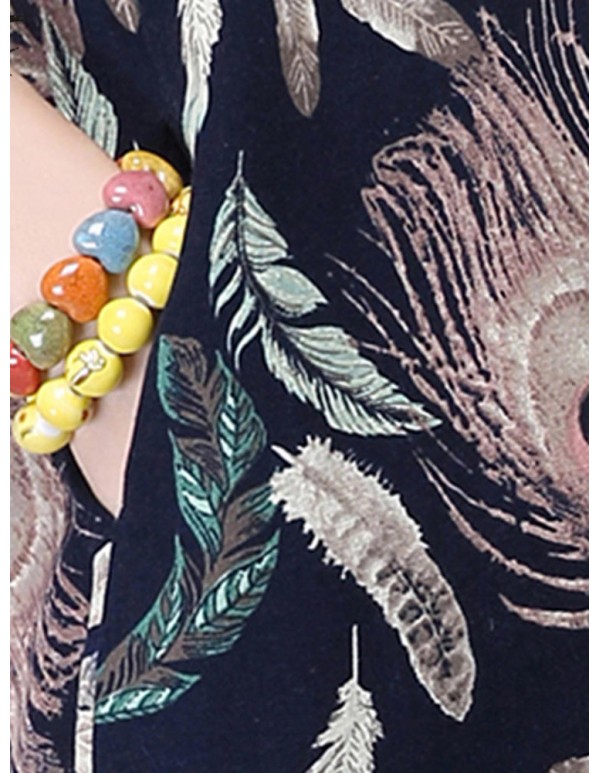 S-5XL Vintage Women Floral Printed Short Sleeve Dress