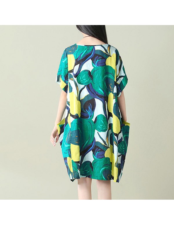 Plus Size S-5XL Women Floral Pockets Dresses
