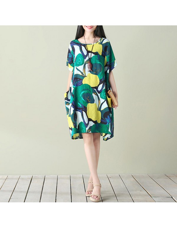 Plus Size S-5XL Women Floral Pockets Dresses