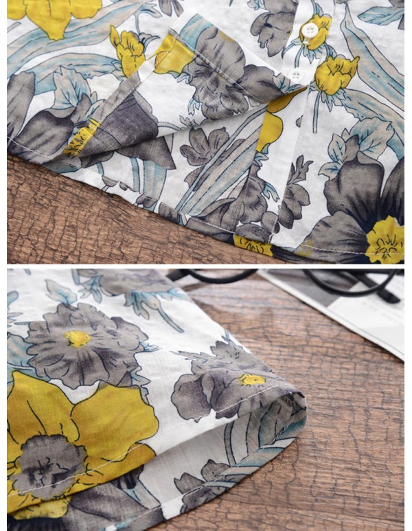 Women Loose Korean Style Puritanical Collar Half Sleeve Floral Dresses