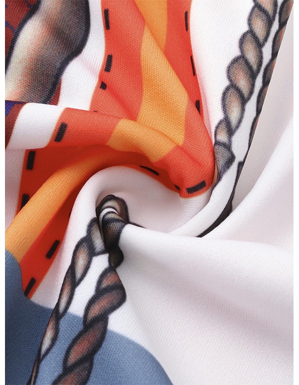 Elegant Women O-Neck Short Sleeve Printed Straight Dress