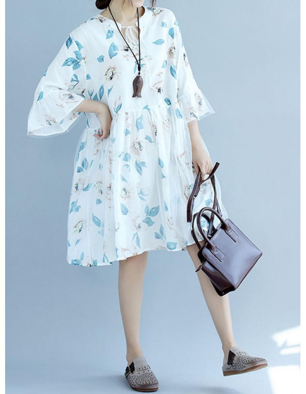 Women Mesh Tulle Dress Patchwork Half Sleeve Floral A-Line Dresses