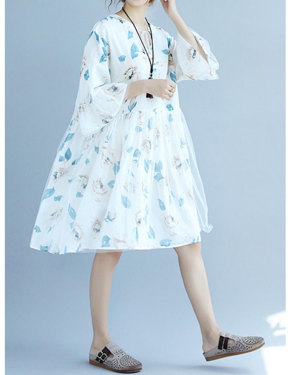 Women Mesh Tulle Dress Patchwork Half Sleeve Floral A-Line Dresses