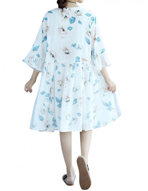 Women Mesh Tulle Dress Patchwork Half Sleeve Floral A-Line Dresses