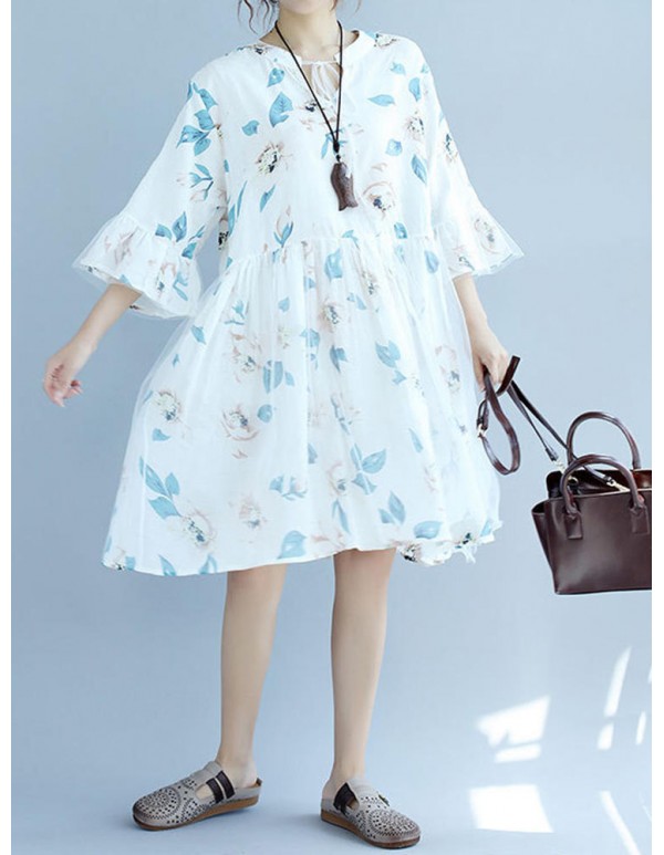 Women Mesh Tulle Dress Patchwork Half Sleeve Floral A-Line Dresses