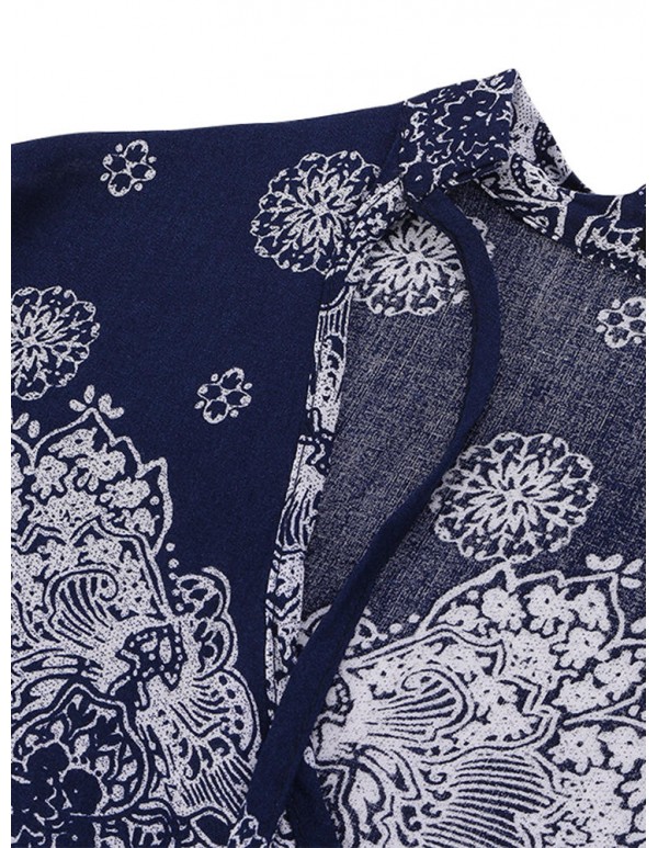Plus Size Sexy Women V-neck Ornate Print Slit Side Half Sleeve Dresses