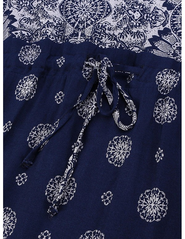 Plus Size Sexy Women V-neck Ornate Print Slit Side Half Sleeve Dresses