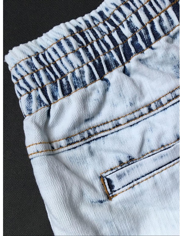 Casual Women Elastic Waist Irregular Denim Shorts with Pocket