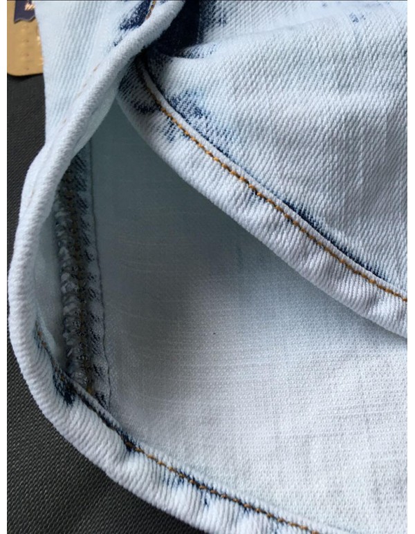 Casual Women Elastic Waist Irregular Denim Shorts with Pocket