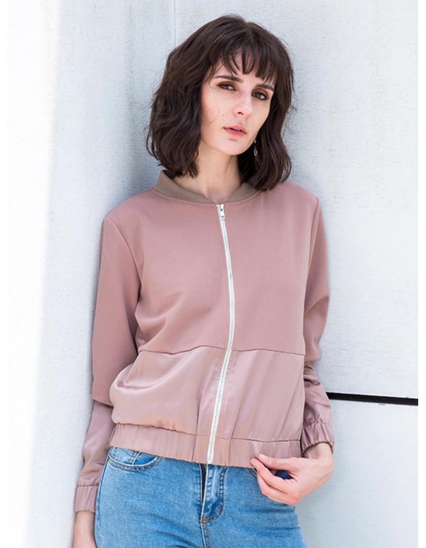 Casual Women Pink Gary Patchwork Baseball Jacket
