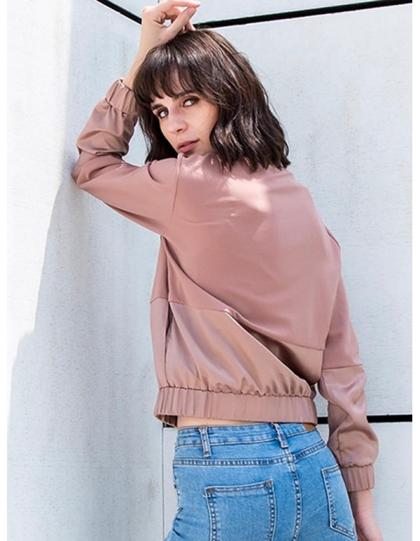 Casual Women Pink Gary Patchwork Baseball Jacket