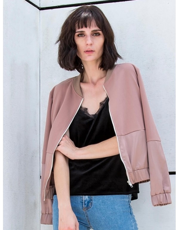 Casual Women Pink Gary Patchwork Baseball Jacket