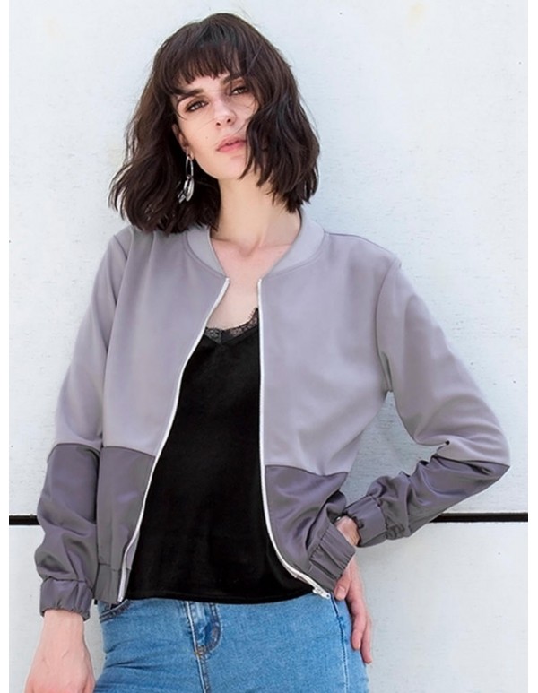 Casual Women Pink Gary Patchwork Baseball Jacket