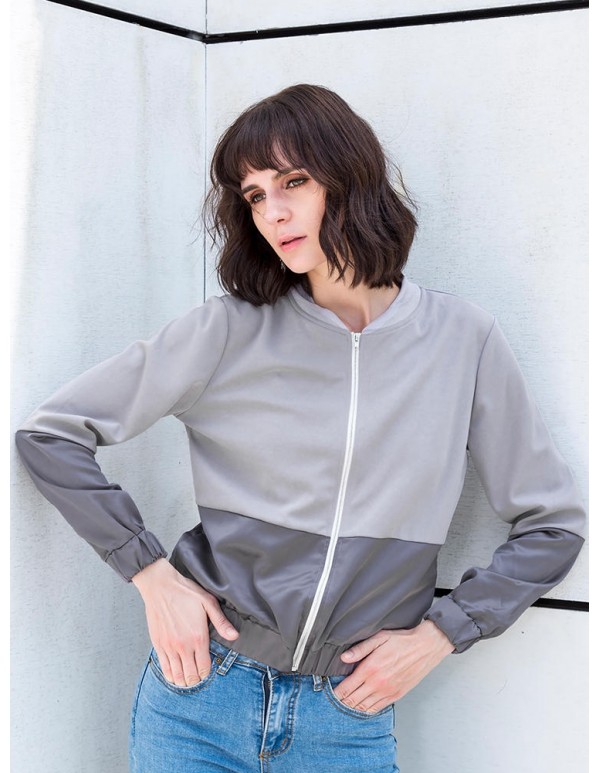 Casual Women Pink Gary Patchwork Baseball Jacket