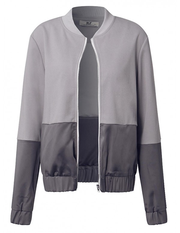 Casual Women Pink Gary Patchwork Baseball Jacket