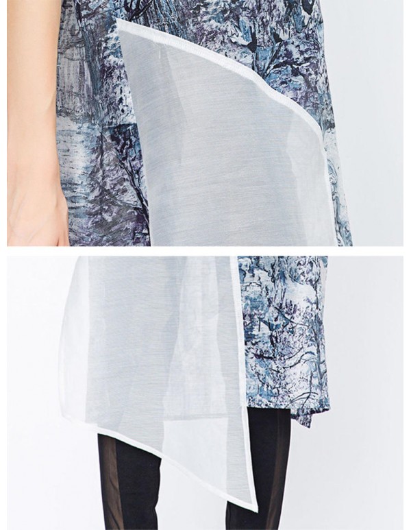 Plus Size Hot Sale Women Elegant Asymmetrical Organza Dress Long Print Dress