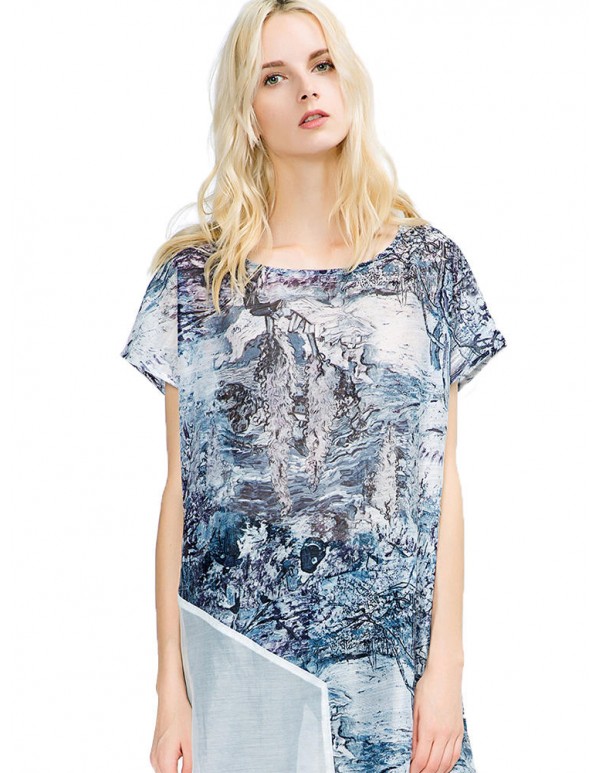 Plus Size Hot Sale Women Elegant Asymmetrical Organza Dress Long Print Dress