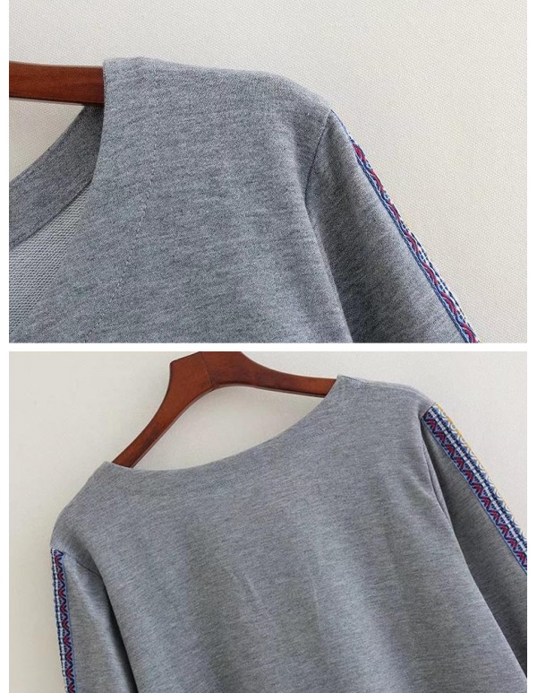 Plus Size Vintage Women Embroidery O-Neck Long Sleeve Dresses