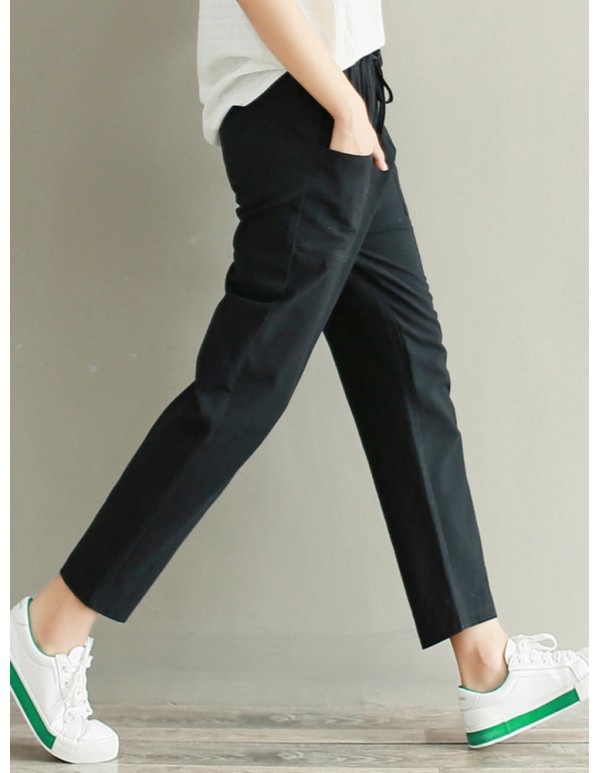 Plus Size Casual Women Pure Color Loose Elastic Waist Pants