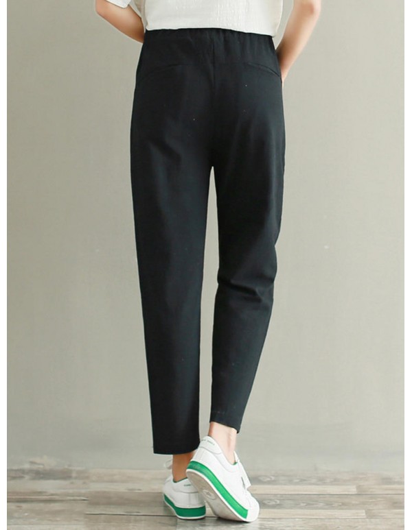 Plus Size Casual Women Pure Color Loose Elastic Waist Pants