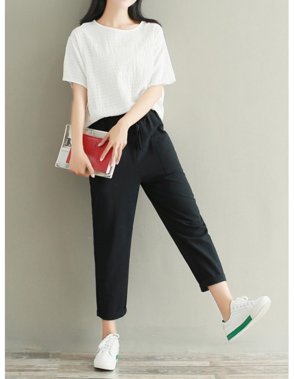 Plus Size Casual Women Pure Color Loose Elastic Waist Pants