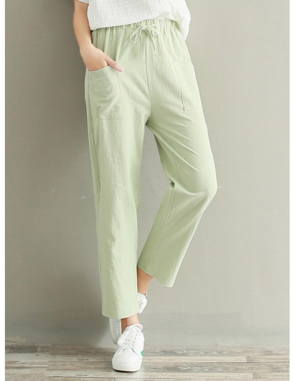 Plus Size Casual Women Pure Color Loose Elastic Waist Pants