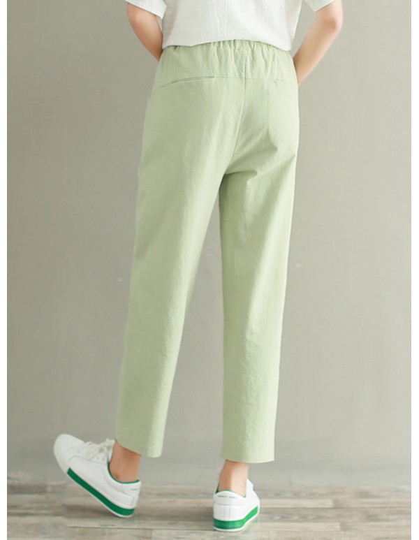 Plus Size Casual Women Pure Color Loose Elastic Waist Pants