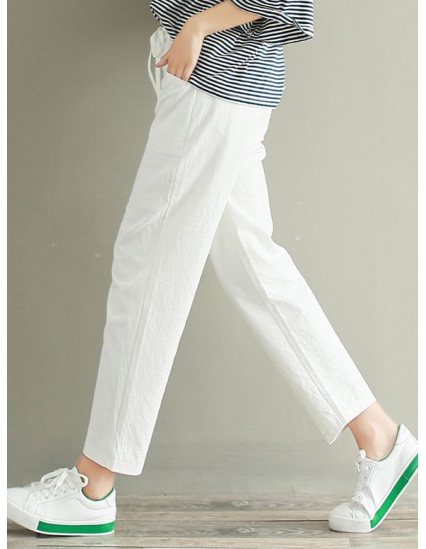 Plus Size Casual Women Pure Color Loose Elastic Waist Pants