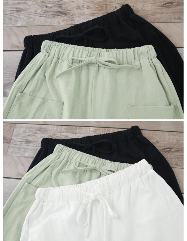 Plus Size Casual Women Pure Color Loose Elastic Waist Pants