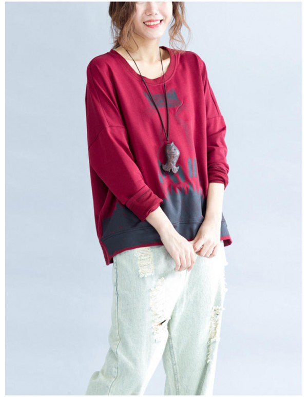 Casual Women Cute Cat Printed Sweatshirt Long Sleeve Shirts