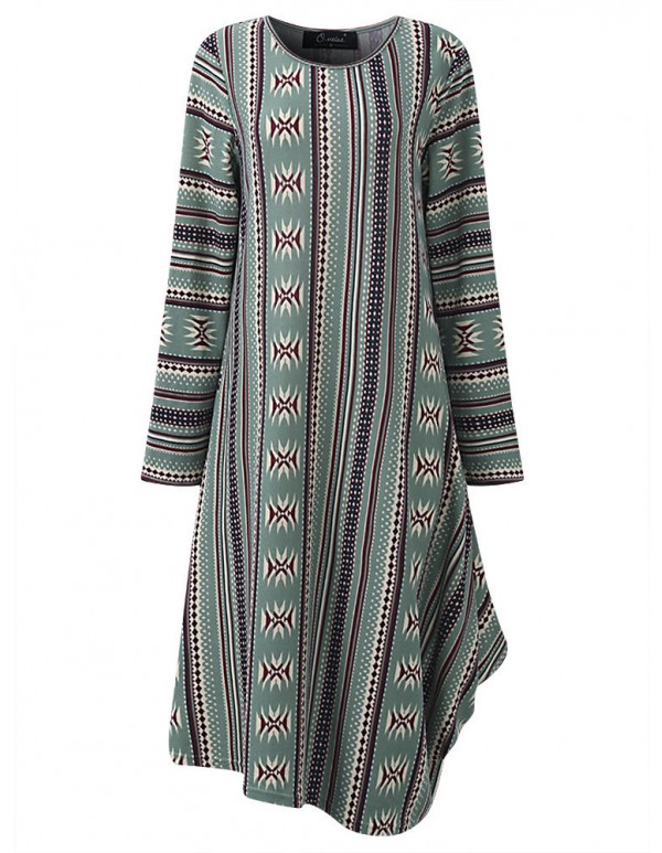 Vintage Women Geometric Printed Irregular Dress