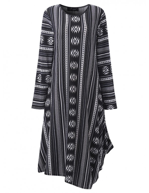 Vintage Women Geometric Printed Irregular Dress