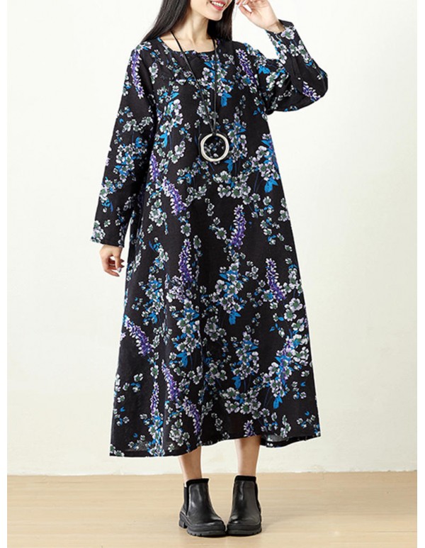 Plus Size Vintage Women Floral Printed Maxi Dress