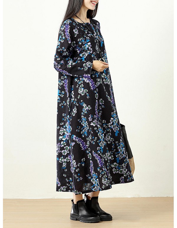 Plus Size Vintage Women Floral Printed Maxi Dress