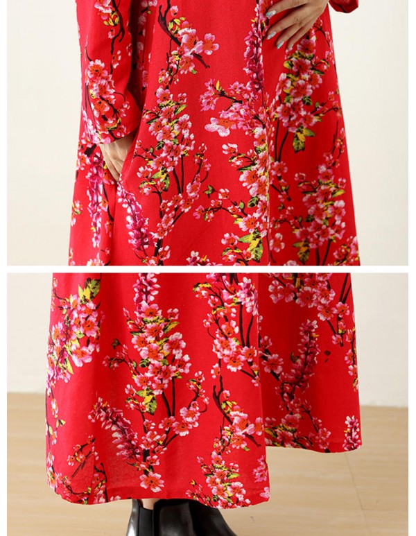 Plus Size Vintage Women Floral Printed Maxi Dress