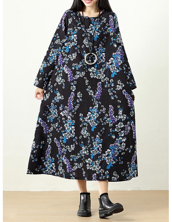 Plus Size Vintage Women Floral Printed Maxi Dress