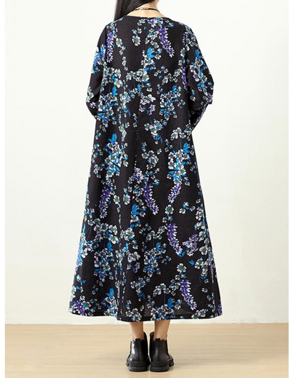 Plus Size Vintage Women Floral Printed Maxi Dress