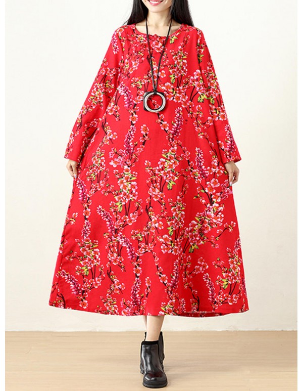 Plus Size Vintage Women Floral Printed Maxi Dress